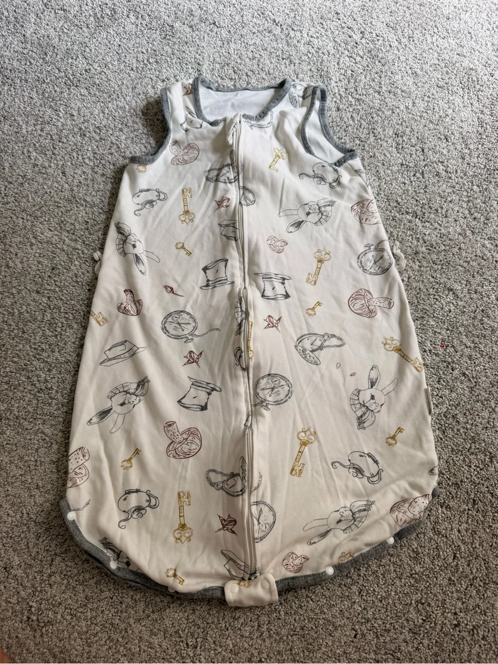 Cream Baby Sleep Sack with Grey Trim and Playful Print
